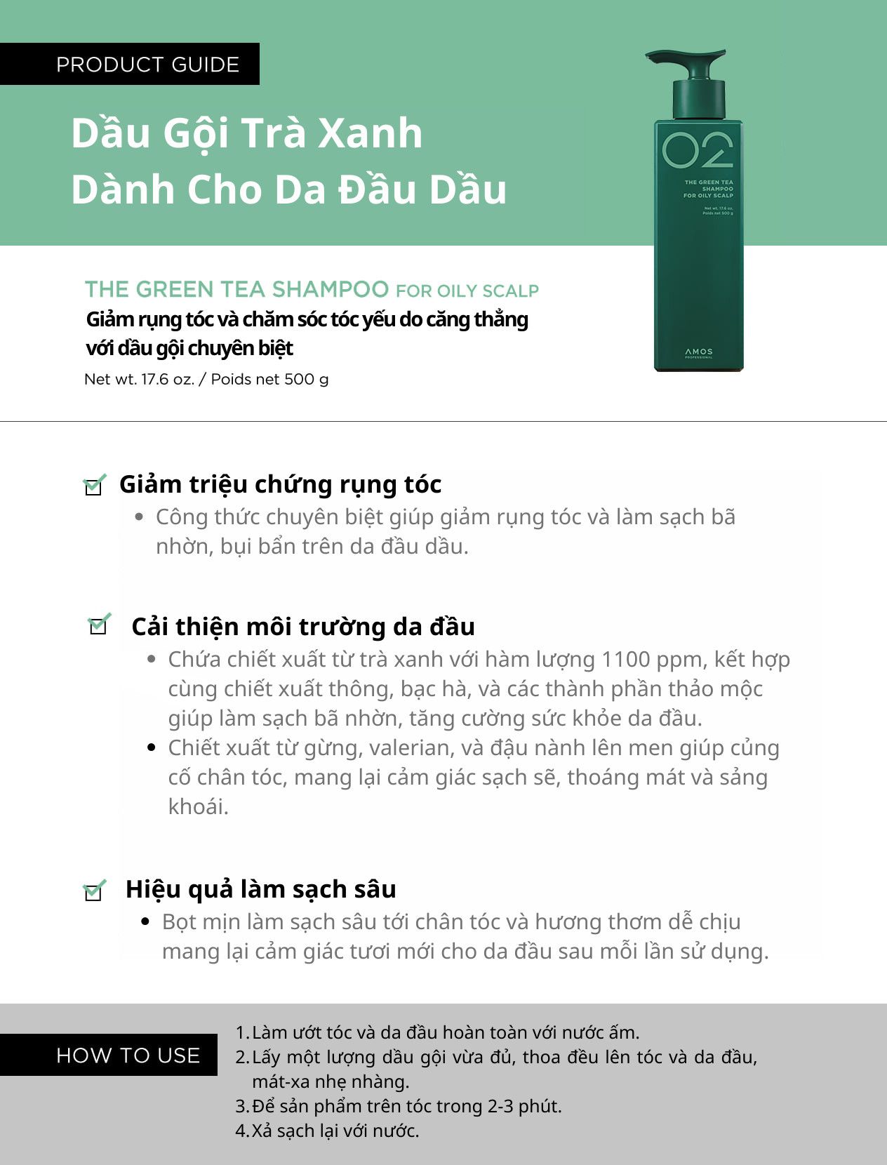  Dầu gội cho da đầu nhiều dầu trà xanh THE GREEN TEA SHAMPOO FOR OILY SCALP 500ml 