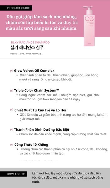  Dầu gội chăm sóc tóc và da đầu SILKY RADIANCE SHAMPOO 500ML 