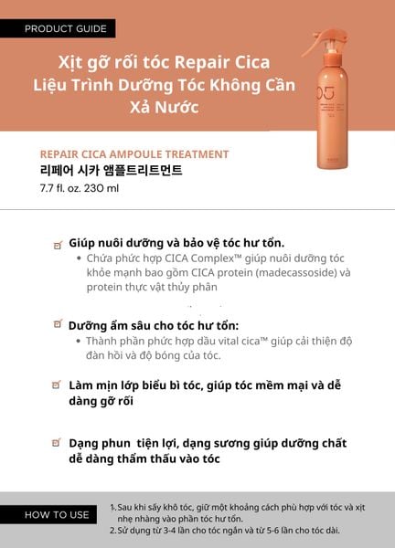  Tinh chất xịt dưỡng gỡ rối Repair Cica AMPOULE TREATMET 230ml 