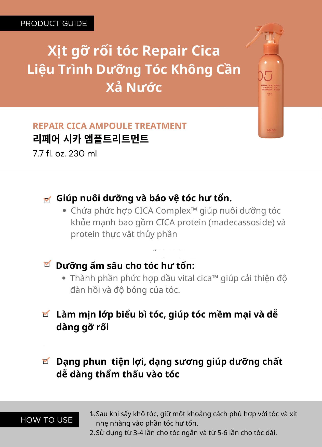  Tinh chất xịt dưỡng gỡ rối Repair Cica AMPOULE TREATMET 230ml 