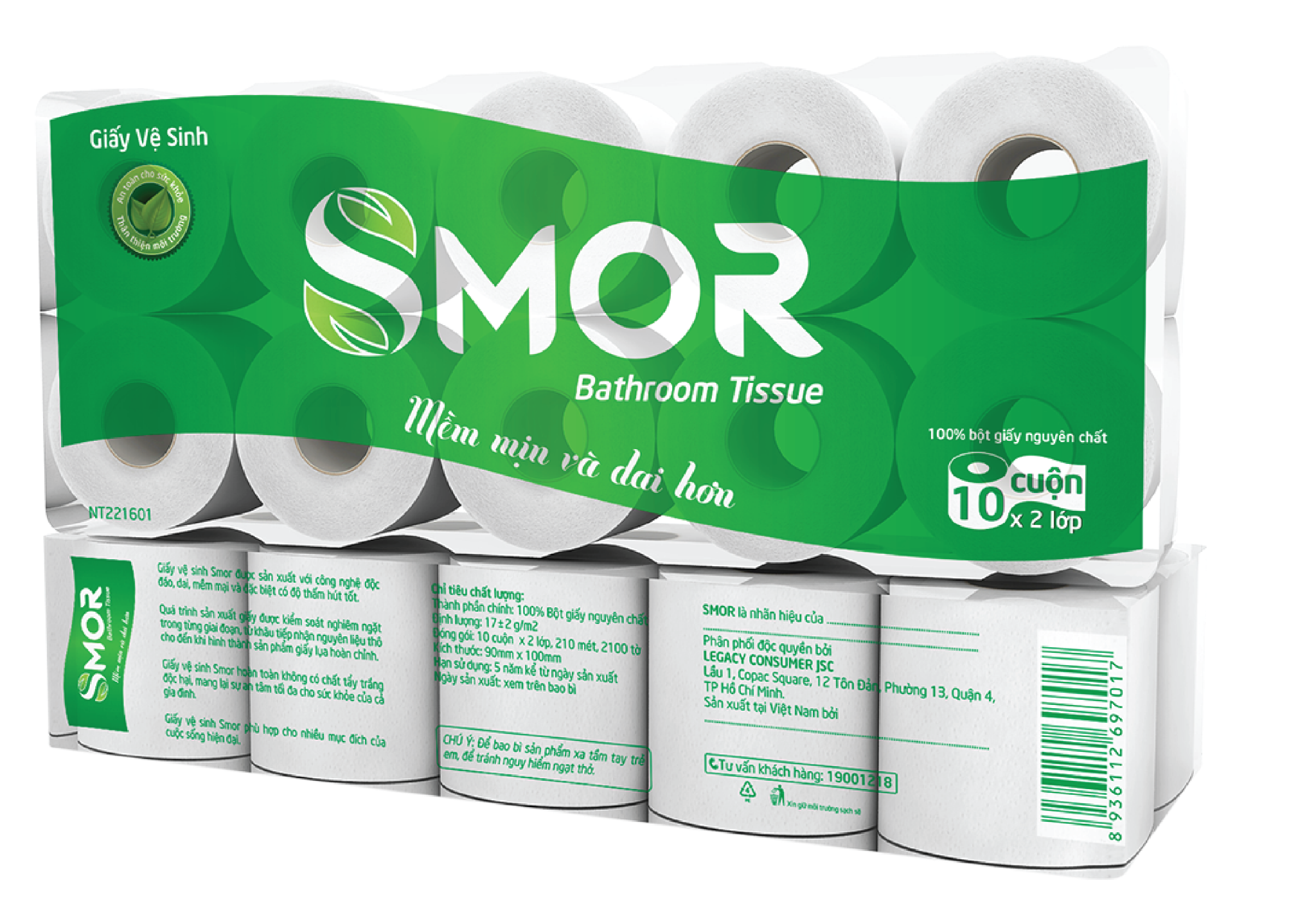  Giấy vệ sinh Smor túi 10 cuộn 1,4 kg dài (10 túi/bịch) 