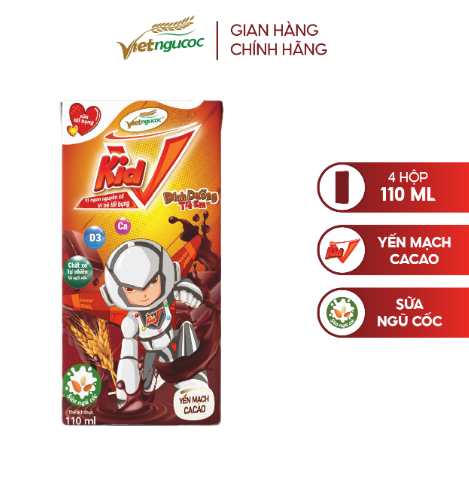  Sữa ngũ cốc-Dinh dưỡng trẻ em V Kid - Yến Mạch Cacao 110ml ( Thùng 48 hộp ) 