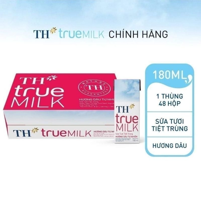  STTT Hương Dâu TH true MILK 180ml x 4 hộp 