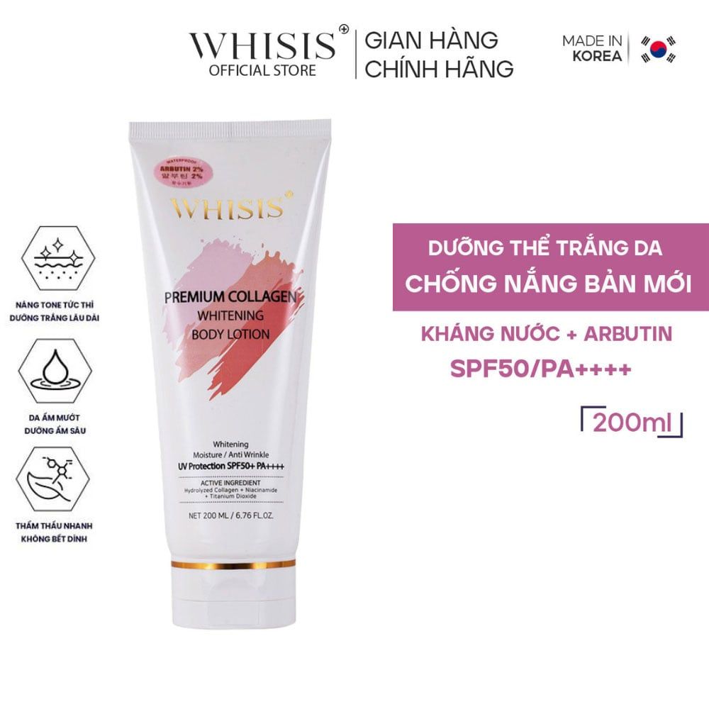 Kem Dưỡng Thể Trắng Da Nâng Tone  WHISIS Premium Collagen / Premium Glutathione  Whitening Body Lotion 200ml