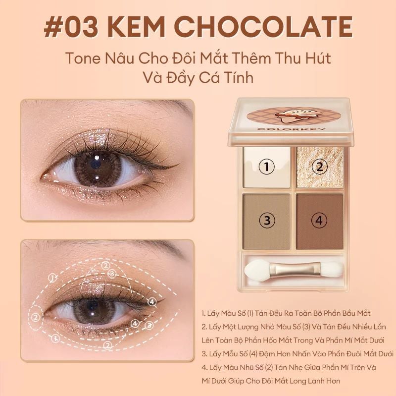 Phấn mắt 4 ô Colorkey four color eyeshadow Ice cream 4g