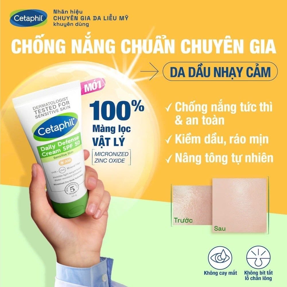 Kem Chống Nắng Cetaphil Daily Defense Cho Da Nhạy Cảm SPF50 50g