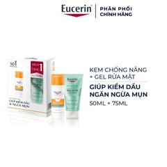 Eucerin Combo Kem chống nắng Oil Control Gel-Cream Sun Dry Touch SPF50 50ml + Gel rửa mặt Acne-Oil Control Pro Acne 75ml