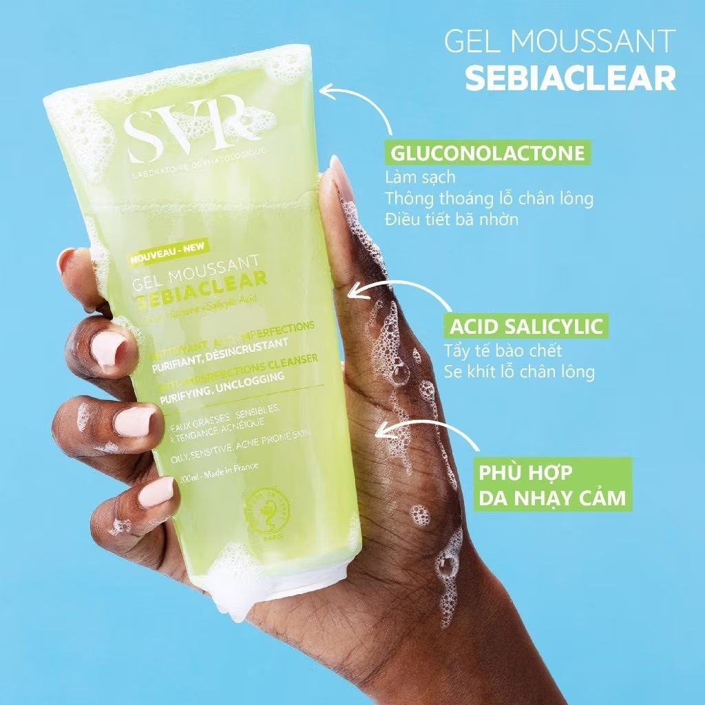 Gel Rửa Mặt dành cho da dầu mụn SVR Sebiaclear Gel Moussant