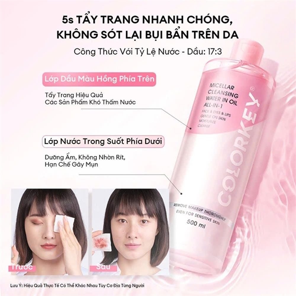 Nước tẩy trang 2 lớp Colorkey Micellar Cleansing Water In Oil 500ml