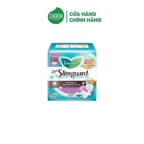 Băng Vệ Sinh Laurier Super Slimguard Siêu Mỏng Cánh 1mm Bảo Vệ Ngày 30cm 8 Miếng