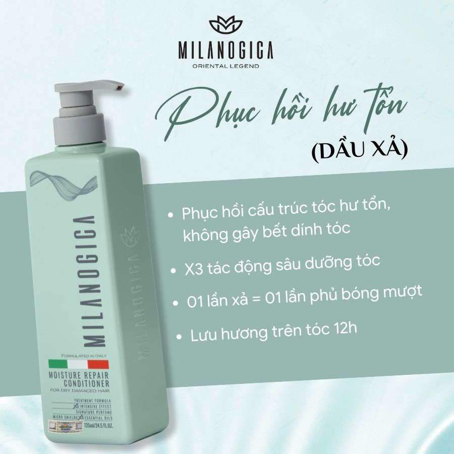 Cặp Gội Xả Milanogica Moisture Repair Phục Hồi Hư Tổn 2x725ml