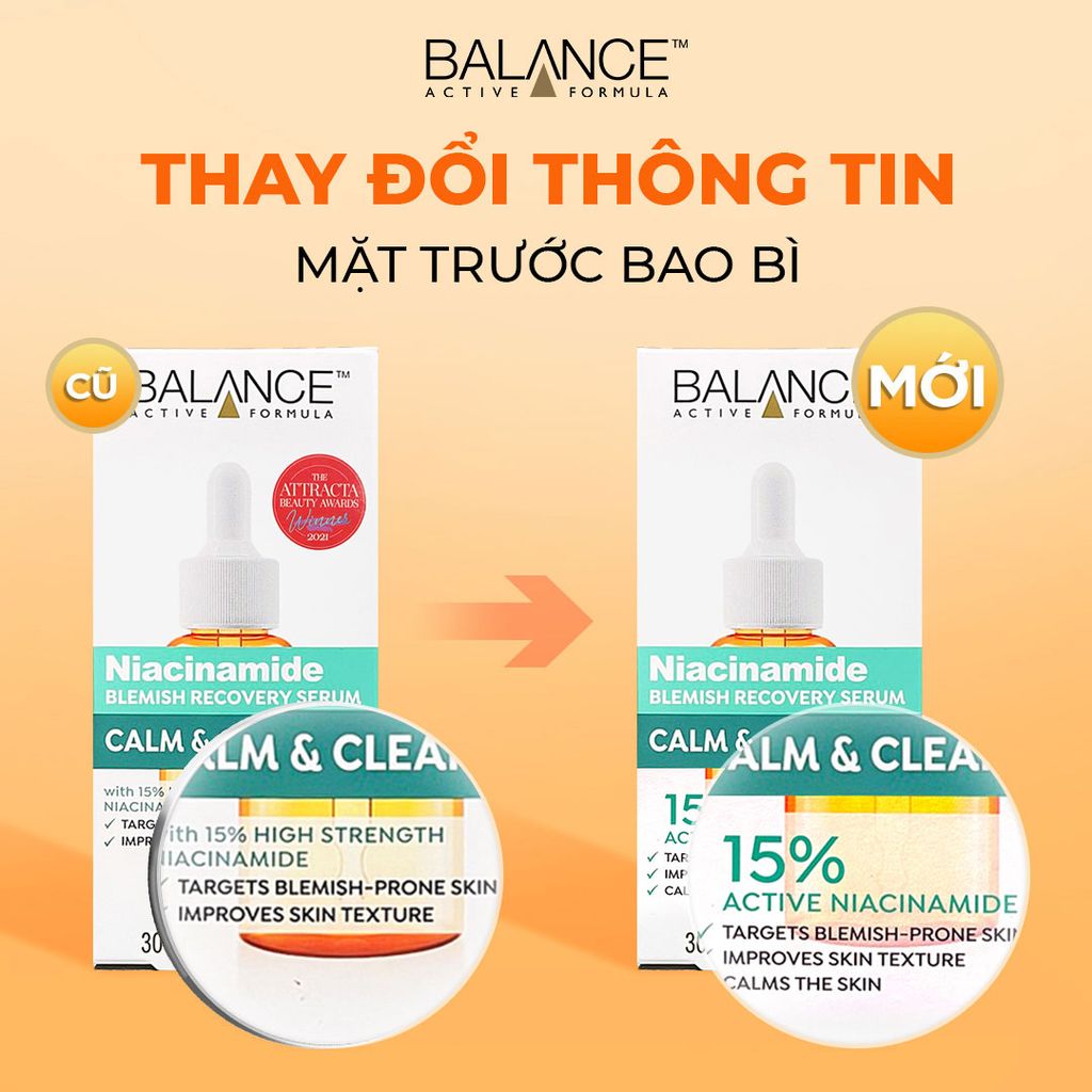 Tinh chất giảm mụn mờ thâm Balance Active Formula Niacinamide 15% Blemish Recovery Serum 30ML