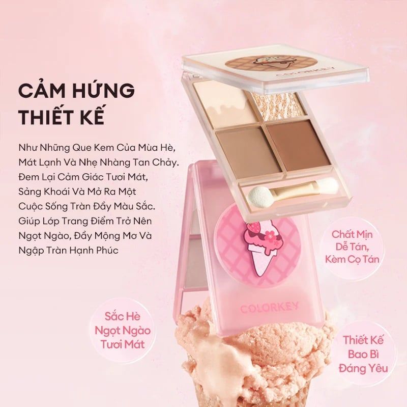Phấn mắt 4 ô Colorkey four color eyeshadow Ice cream 4g