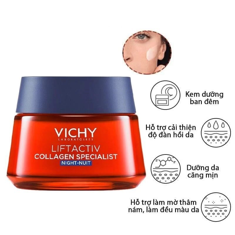 Vichy kem dưỡng giúp sáng da, mờ thâm nám ban đêm Liftactiv Collagen Specialist Night