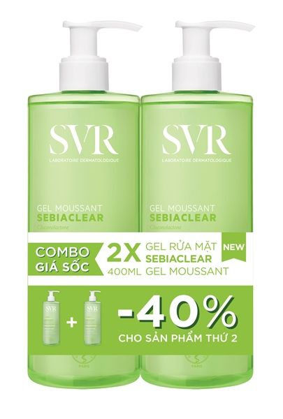 Combo SVR Gel rửa mặt dành cho da dầu Sebiaclear Gel Moussant 400ml x2