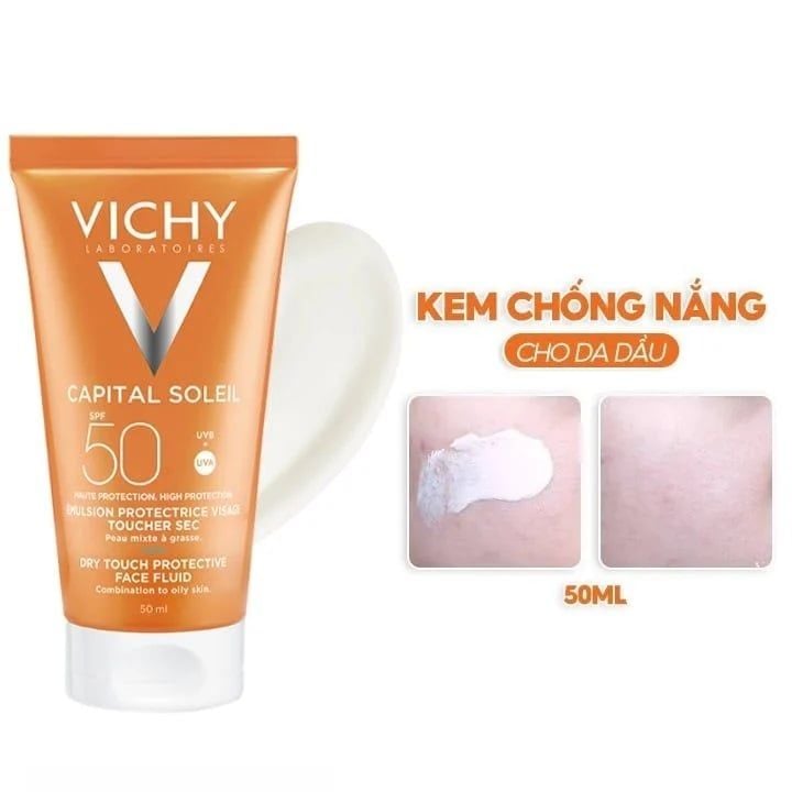 Kem Chống Nắng Cho Da Dầu, Không Nhờn Rít Vichy Ideal Soleil Mattifying Face Fluid Dry Touch SPF50+ 50ml