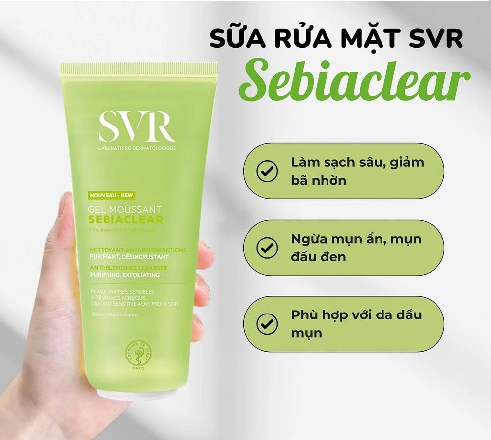 Gel Rửa Mặt dành cho da dầu mụn SVR Sebiaclear Gel Moussant