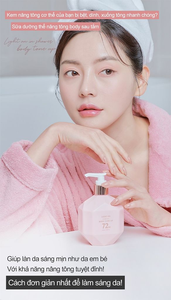 Sữa Dưỡng Thể Nâng Tông 72h Trắng Da, Mềm Mịn B.O.M Light On In Shower Body Tone Up  290ml