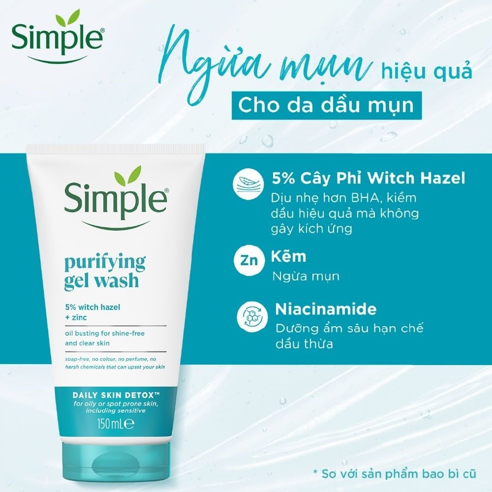 Sữa rửa mặt ít bọt Simple daily detox purifying skin face 150ml