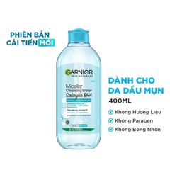 Nước Tẩy Trang Garnier da dầu mụn nắp xanh Skin Naturals Salicilyc BHA Cleansing Water
