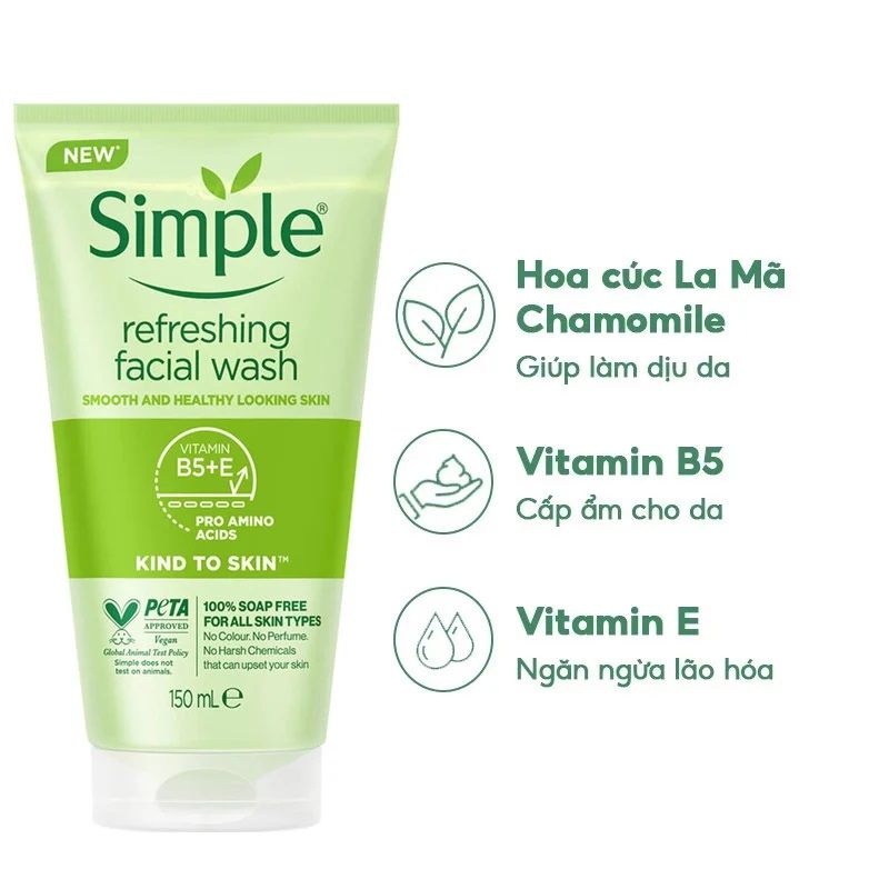 Sữa Rửa Mặt Dịu Nhẹ, Dành Cho Da Nhạy Cảm Simple Refreshing Facial Wash