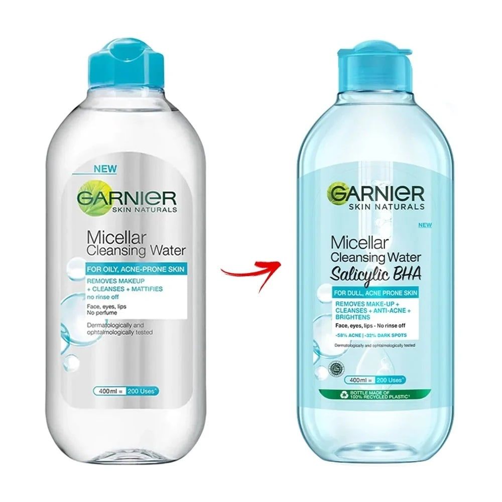 Nước Tẩy Trang Garnier da dầu mụn nắp xanh Skin Naturals Salicilyc BHA Cleansing Water