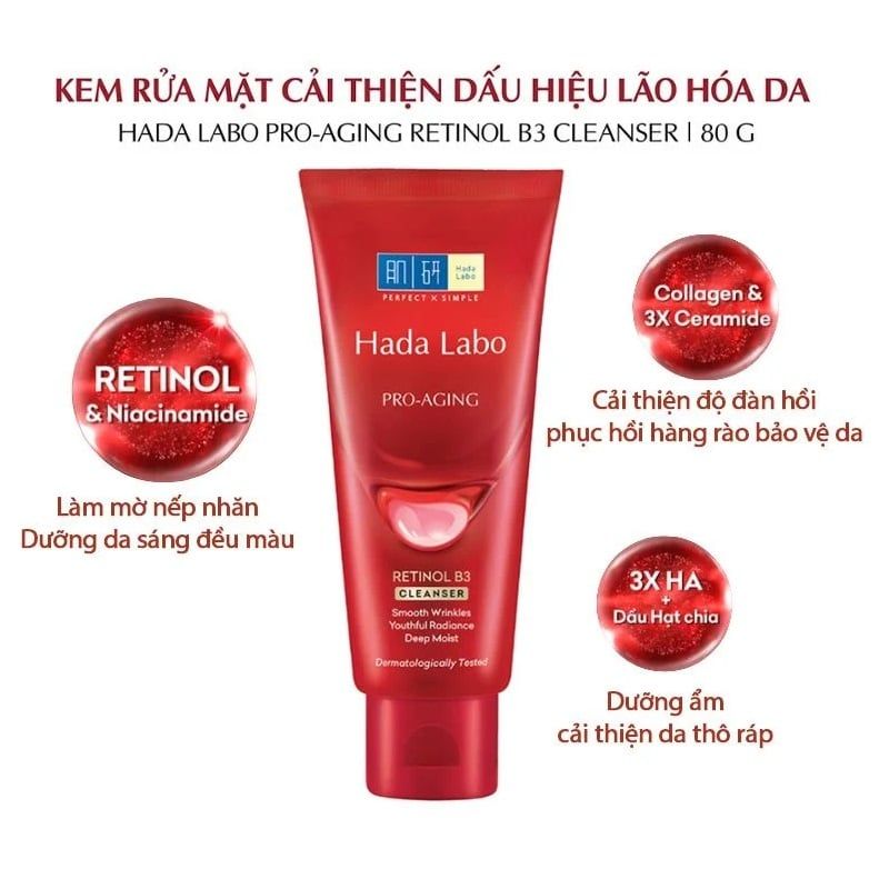 Sữa Rửa Mặt Hada Labo Cải Thiện Nếp Nhăn, Lão Hóa Da Pro Anti Aging Lifting Cleanser 80g