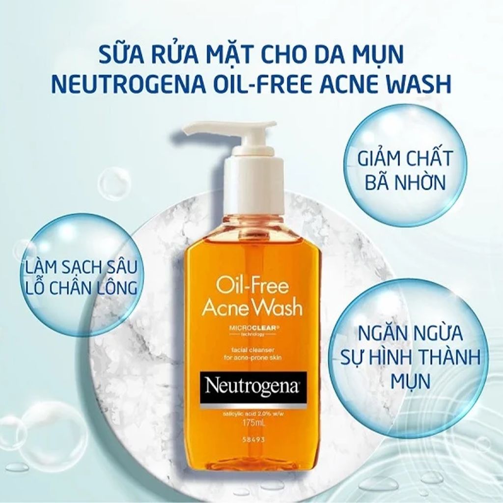 Sữa rửa mặt cho da dầu mụn Neutrogena Oil Free Acne Wash