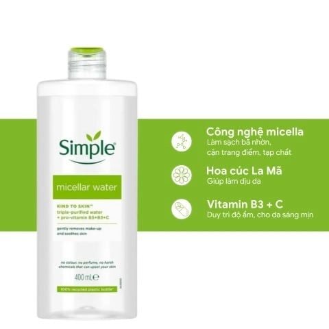 Nước tẩy trang Simple Kind to Skin Micellar Cleansing Water