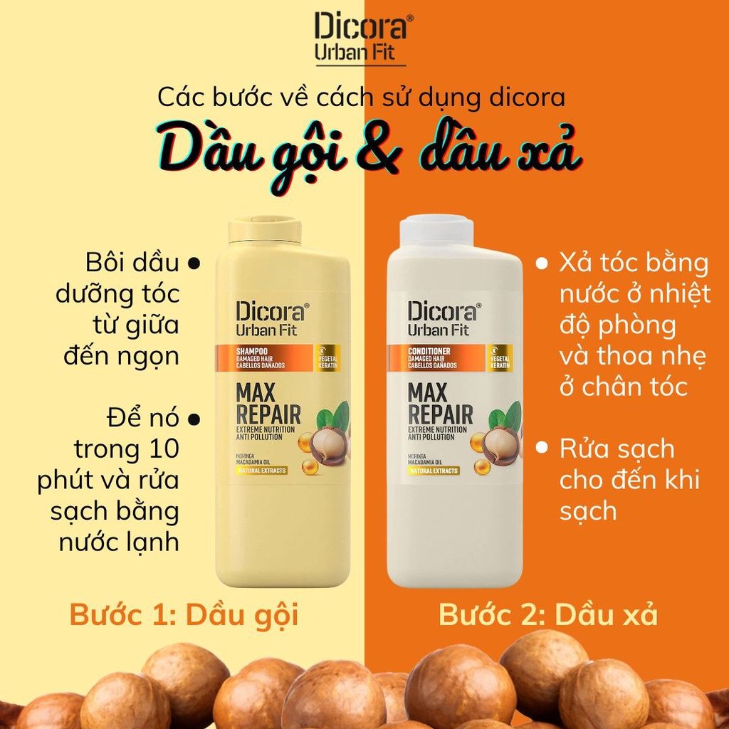 Dầu gội Dicora Urban Fit dành cho tóc hư tổn chiết xuất tinh dầu Macca 400ml