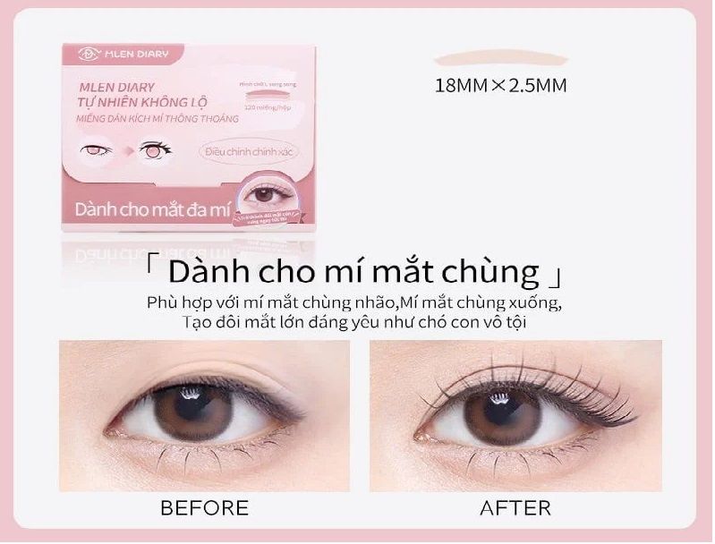 Miếng dán kích mí Mlen Diary tự nhiên không lộ - Mắt sưng - Elip