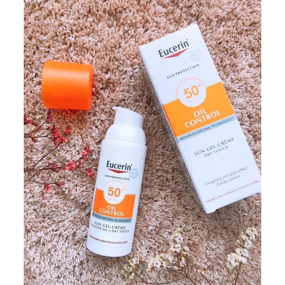 Eucerin Combo Kem chống nắng Oil Control Gel-Cream Sun Dry Touch SPF50 50ml + Gel rửa mặt Acne-Oil Control Pro Acne 75ml