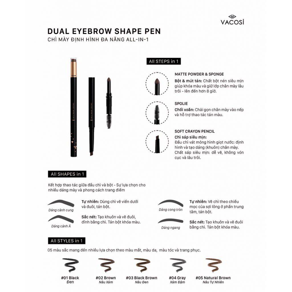 Chì Kẻ Chân Mày 3 Đầu Vacosi Dual Eyebrow Shape Pen