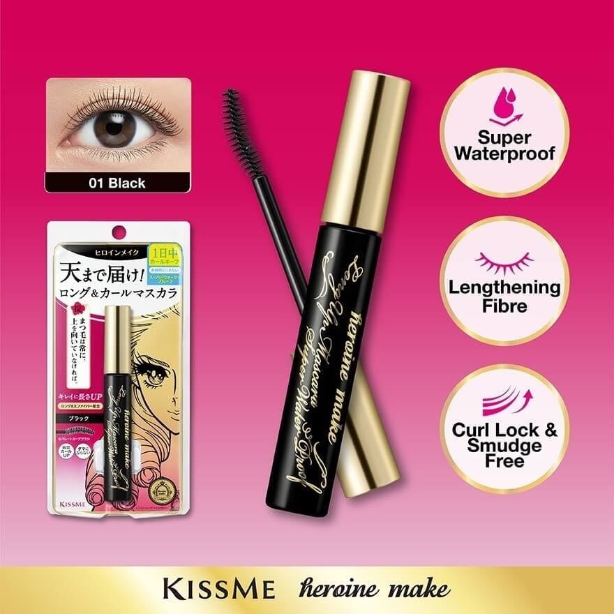 Mascara KISS ME Heroine Make Long/Volume And Curl Super Waterproof Mascara Nâng Cong Và Dài Mi