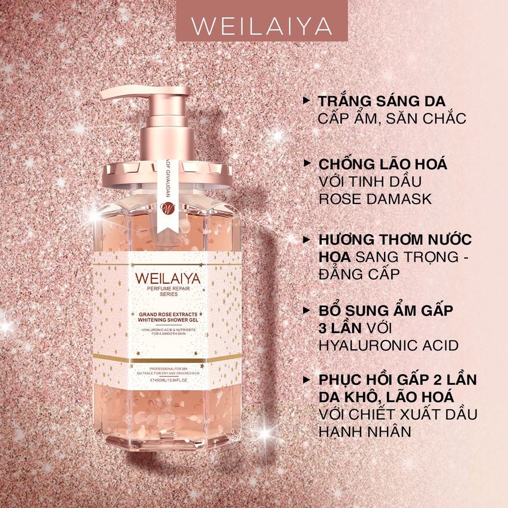 Sữa tắm trắng da cánh hoa hồng Damask Weilaiya Grand Rose Extracts Whitening Shower Gel 450ml