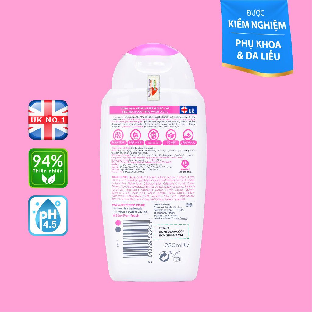 Dung dịch vệ sinh phụ nữ cao cấp Femfresh Soothing Wash 250ml