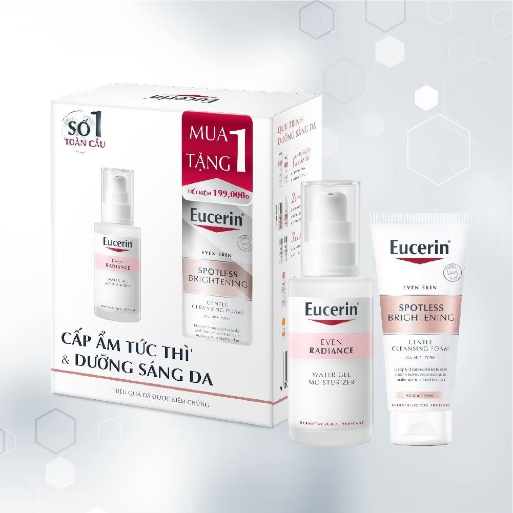 Combo Eucerin Gel Cấp Ẩm, Dưỡng Sáng 50ml +Sữa Rửa Mặt Dịu Nhẹ Sáng Da 50g