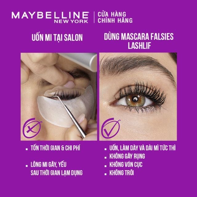 Mascara Uốn Mi, Làm Dài Và Dày Mi Tức Thì Maybelline The Falsies Lash Lift Waterproof - Black 8.6ml
