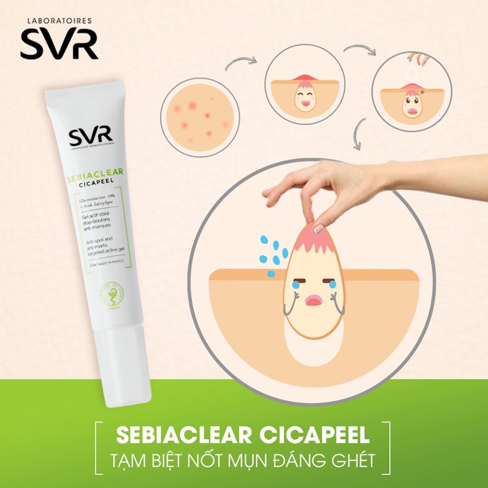 Gel làm giảm mụn dành da dễ bị mụn SVR SEBIACLEAR Cicapeel 15ml