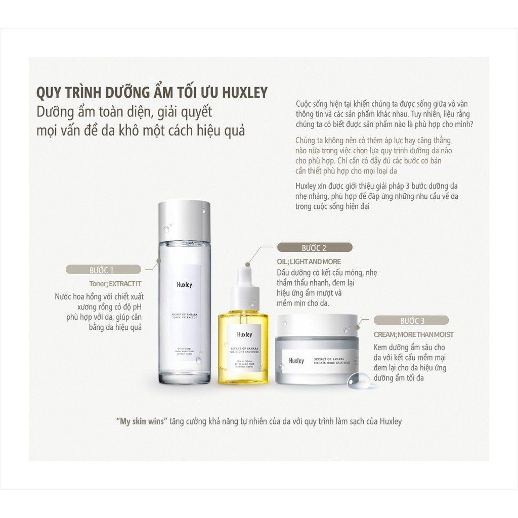 Set Dưỡng Da Khô Huxley Extra Moisture Trio