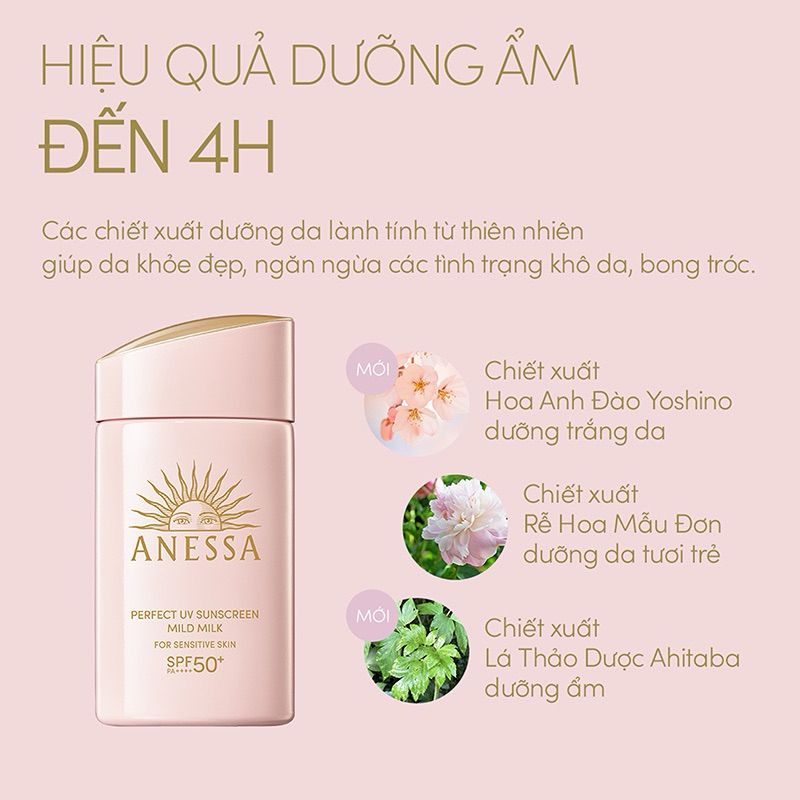 Sữa chống nắng dịu nhẹ cho da nhạy cảm Anessa Perfect UV Sunscreen Mild Milk SPF50+ PA++++