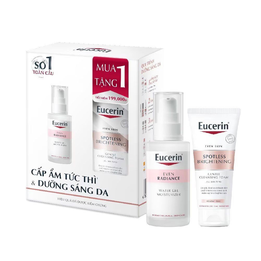 Combo Eucerin Gel Cấp Ẩm, Dưỡng Sáng 50ml +Sữa Rửa Mặt Dịu Nhẹ Sáng Da 50g