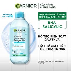 Nước Tẩy Trang Garnier da dầu mụn nắp xanh Skin Naturals Salicilyc BHA Cleansing Water