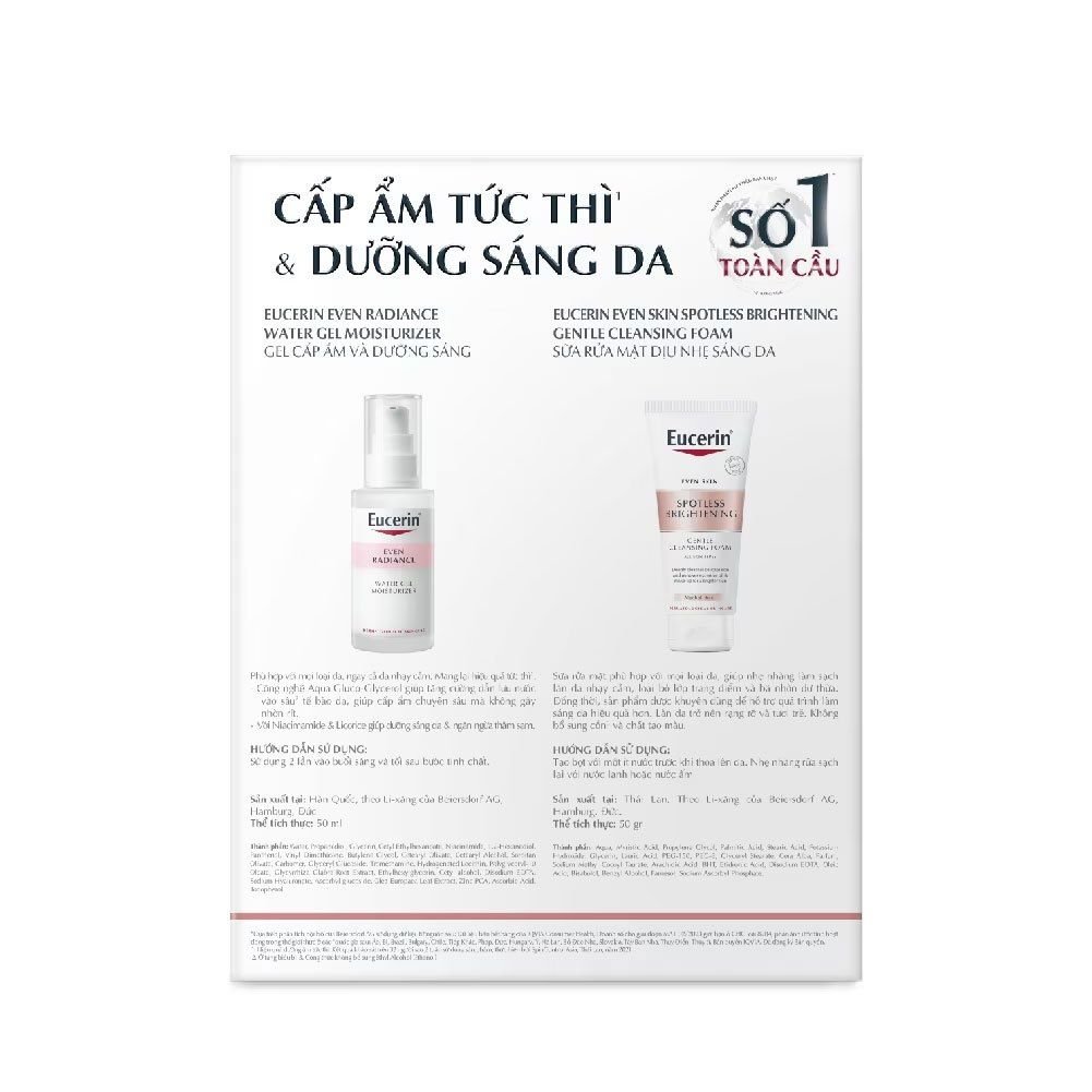 Combo Eucerin Gel Cấp Ẩm, Dưỡng Sáng 50ml +Sữa Rửa Mặt Dịu Nhẹ Sáng Da 50g