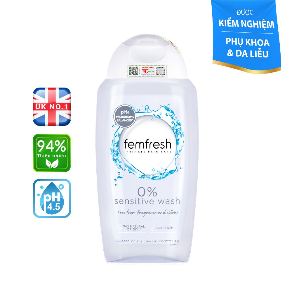 Dung dịch vệ sinh phụ nữ cao cấp cho da nhạy cảm Femfresh 0% Sensitive Intimate Wash 250ml