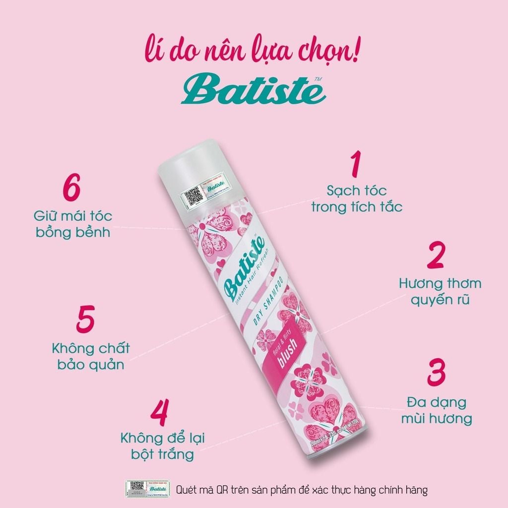Dầu Gội Khô Batiste Dry Shampoo 200ml