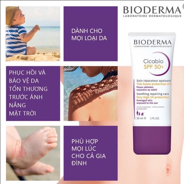 Kem dưỡng chống nắng, phục hồi da Bioderma Cicabio SPF 50+ 30ml