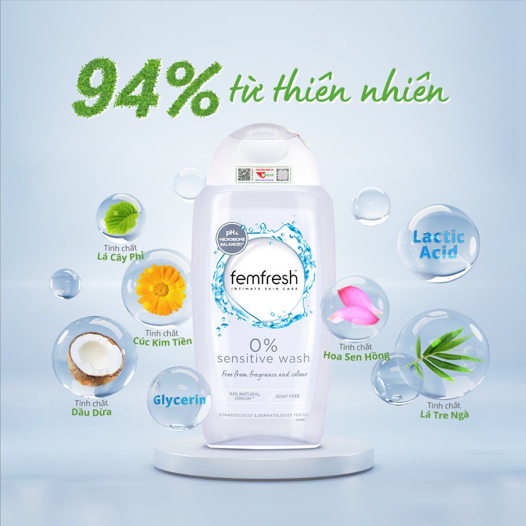 Dung dịch vệ sinh phụ nữ cao cấp cho da nhạy cảm Femfresh 0% Sensitive Intimate Wash 250ml