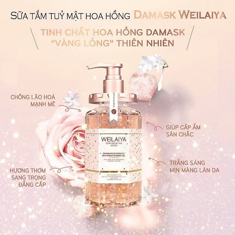 Sữa tắm trắng da cánh hoa hồng Damask Weilaiya Grand Rose Extracts Whitening Shower Gel 450ml