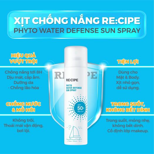 Xịt Chống Nắng RE:CIPE Phyto Water Defense Sun Spray SPF50 180ml